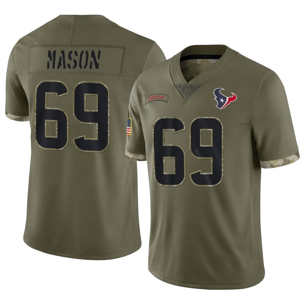 Men's Houston Texans Shaq Mason Nike 2022 Salute To Service Limited Olive Jersey Men's Houston Texans Shaq Mason Nike 2022 Salute To Service Limited Olive Jersey